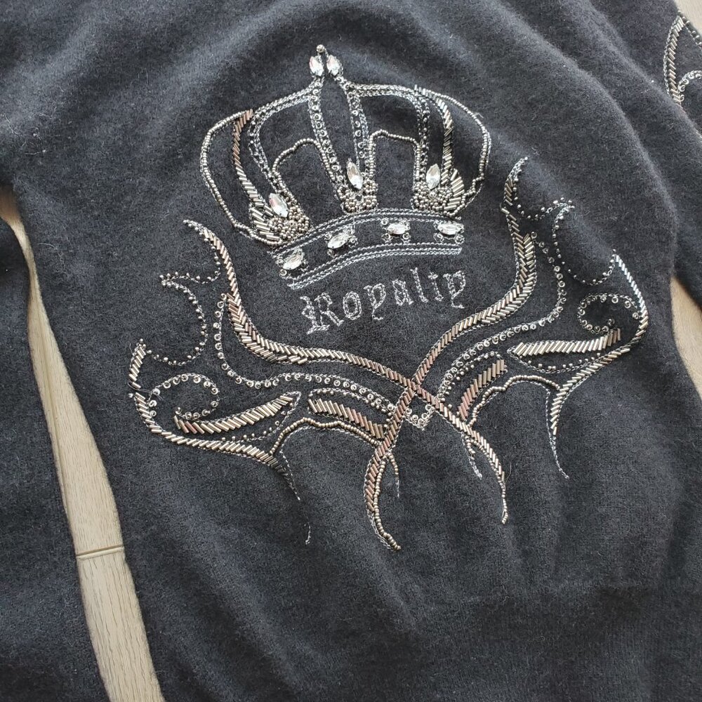 Raw 7 Black 100% Cashmere Bling Full Zip Hoodie - Picture 11 of 15